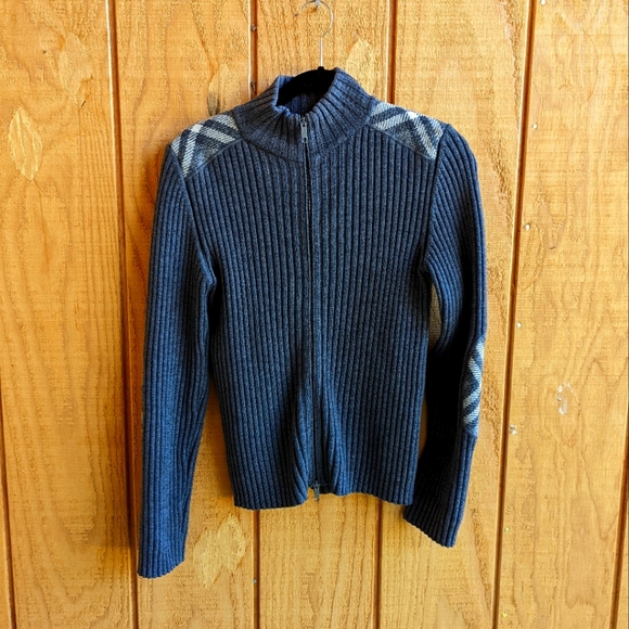 COPY - Burberry Ribbed Nova heck Plaid Wool Zip Sweater Medium